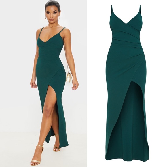 PrettyLittleThing | Dresses | Emerald Green Wrap Front Crepe Maxi Dress By  Prettylittlething | Poshmark